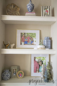 How To Style Built-Ins, Decorating Bulit-ins, Styling Shelves, How To Decorate Shelves, Gold and Navy Decor, Ginger Jars,